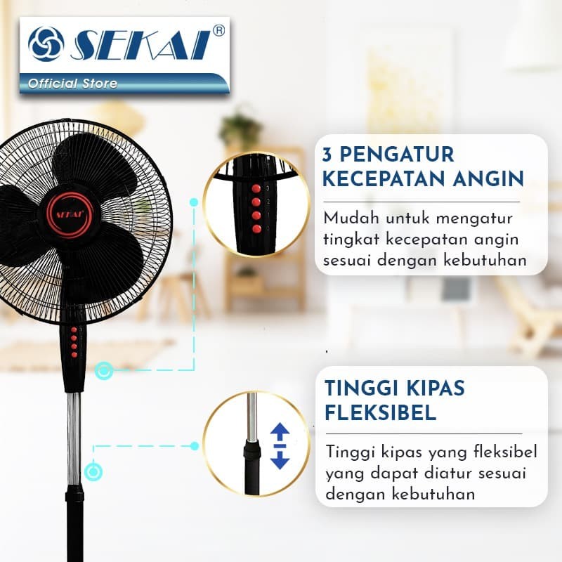 Sekai Kipas Angin Tumpu Stand Fan Biru 16 Inch - SFN 1621